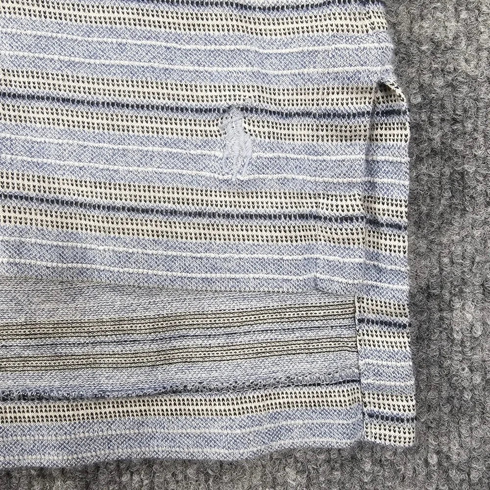 Polo Ralph Lauren XL Pima Cotton Striped Polo Shirt Blue Tan Pocket Mens Classic